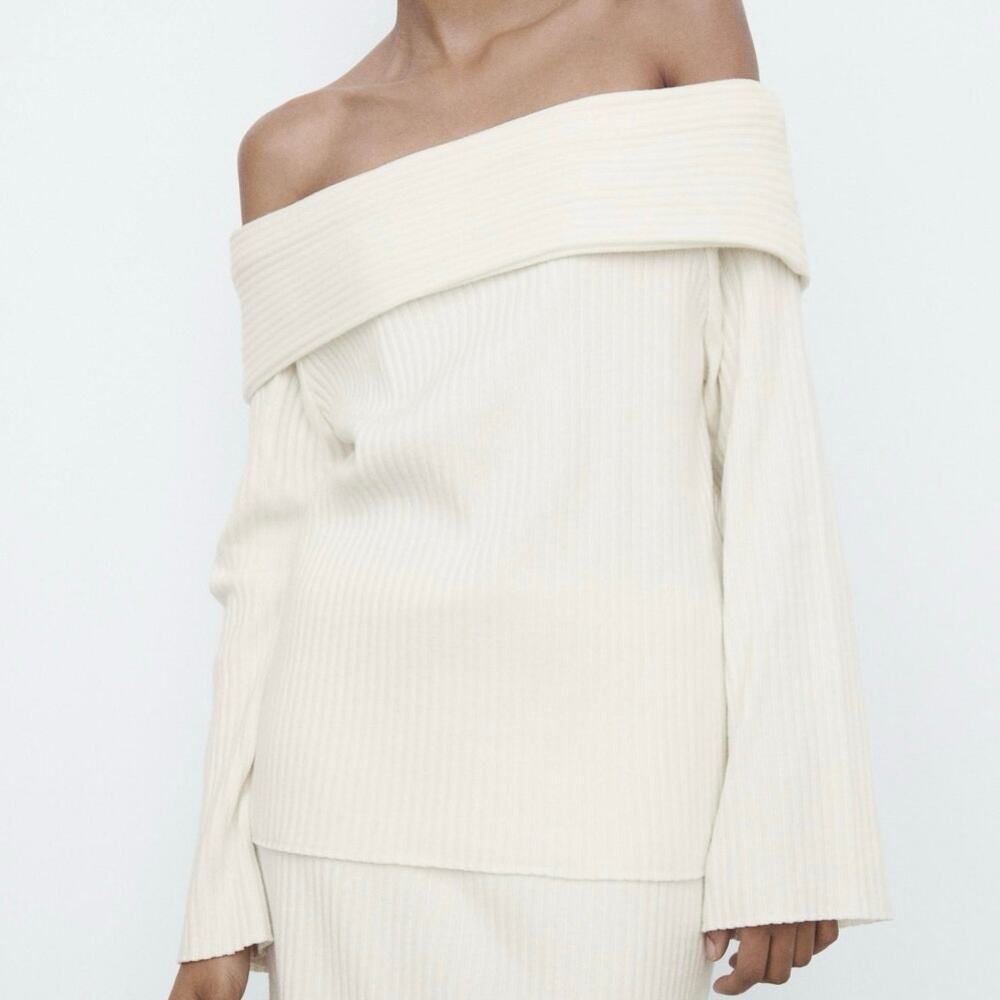 NWT Zara Off Shoulder Rib Knit Sweater, L